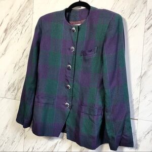 Kasper ASL 80s 90s Plaid Button Boxy Collarless Blazer SZ 4